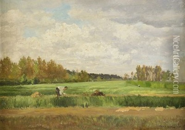 Landskap Med Skordearbetare Oil Painting - Edme-Emile Laborne