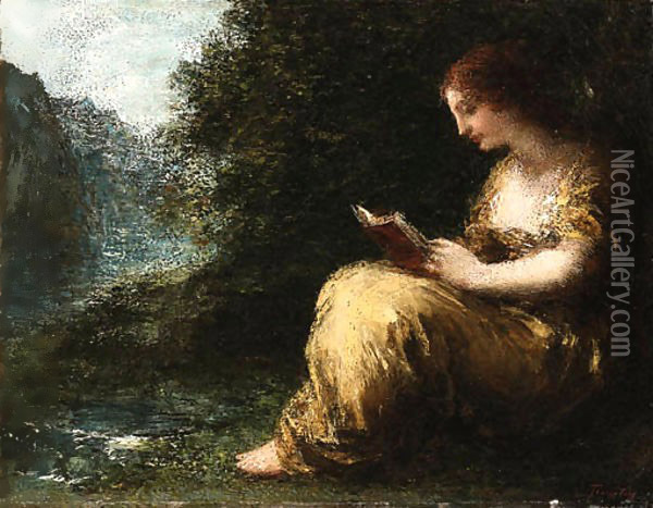 A young lady reading Oil Painting - Ignace Henri Jean Fantin-Latour