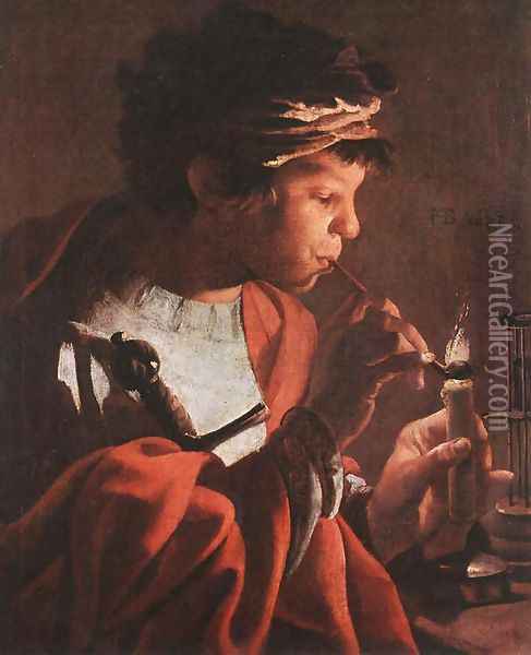 Boy Lighting a Pipe 1623 Oil Painting - Hendrick Terbrugghen
