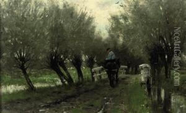 A Horseman On A Path Oil Painting - Geo Poggenbeek