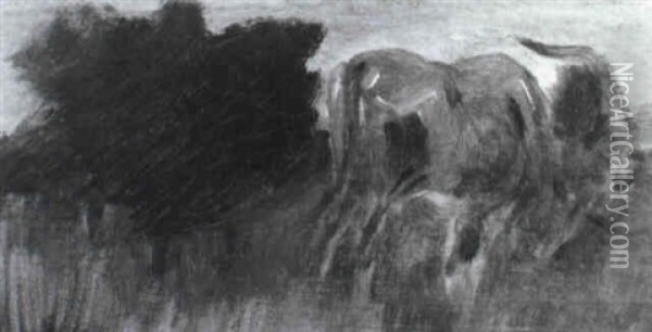 Zwei Kuhe Auf Der Wiede, Links Ein Baum Oil Painting - Wilhelm Busch
