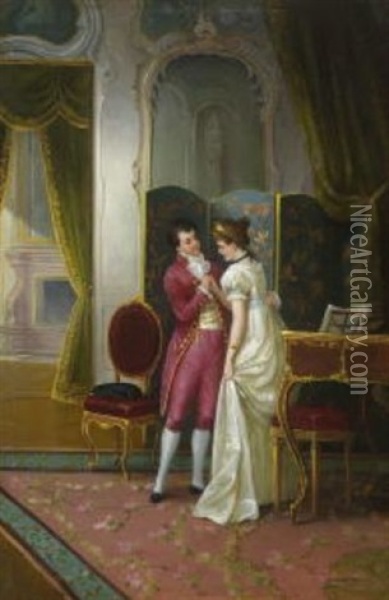 Junges Paar Im Salon Oil Painting - Johann Hamza