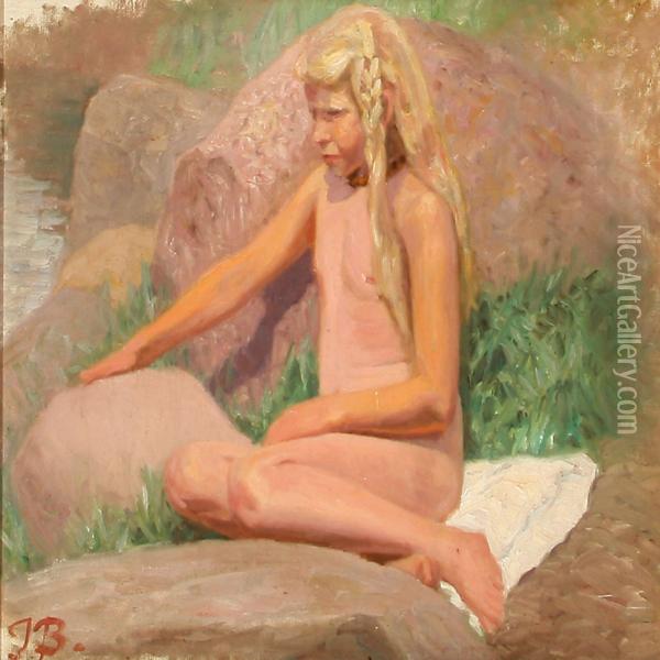 Naked Girl On A Beach Oil Painting - Jens Birkholm