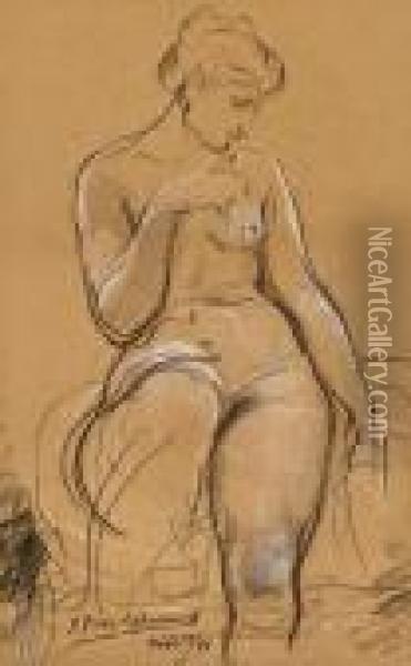 Seated Nude Oil Painting - Pierre-Cecile Puvis De Chavannes