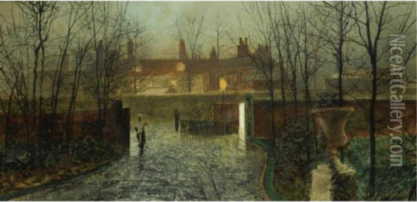 Arriving At The Hall Oil Painting - John Atkinson Grimshaw