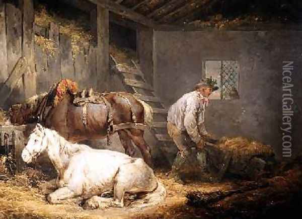 Horses in a stable Oil Painting - George Morland