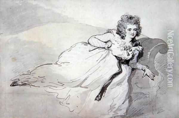 Mrs Abington, reclining on a couch Oil Painting - Thomas Rowlandson
