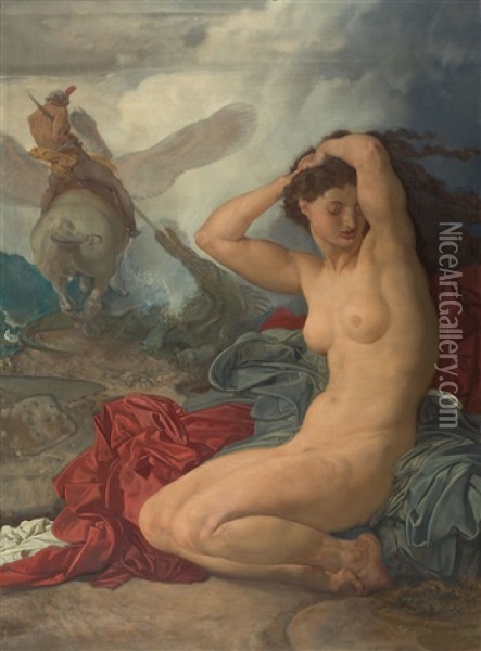 Perseus Und Andromeda, Ii. Fassung Oil Painting - Rudolf Jettmar