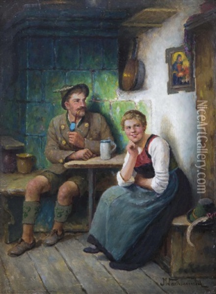 Junges Bauernpaar In Der Stube Oil Painting - Maximilian Wachsmuth