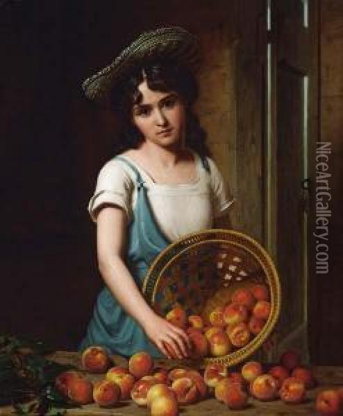 Girl With Peaches Oil Painting - Lemuel Everett Wilmarth