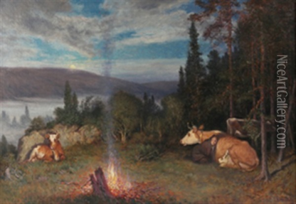 Paa Valdstraa Oil Painting - Christian Eriksen Skredsvig
