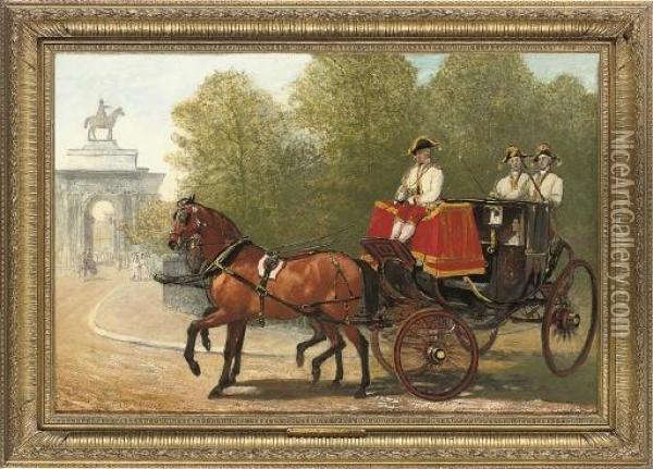 Returning From Her Majesty's Drawing-room, Hyde Park Corner Oil Painting - Alfred Corbould