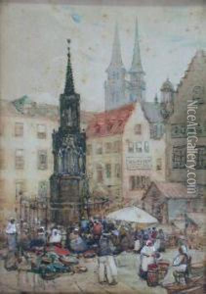 A Continental Town Square Oil Painting - James Garden Laing