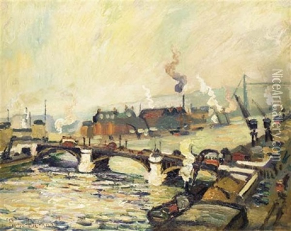 Pont Sur La Seine A Rouen Oil Painting - Pierre Dumont