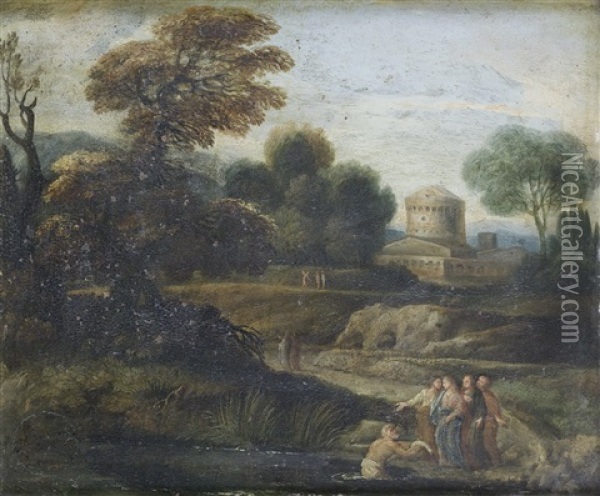 An Italianate Landscape With The Calling Of Saint Peter Oil Painting - Giovanni Francesco Grimaldi