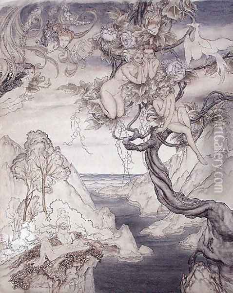 A Fairy Song, drawn for Act II, scene ii, from A Midsummer Nights Dream Oil Painting - Arthur Rackham