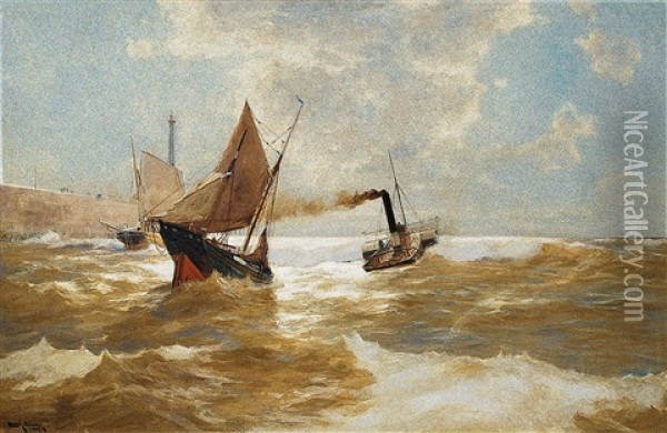 Raddampfer Und Fischerboote Vor Der Pier Oil Painting - Erwin Carl Wilhelm Guenther