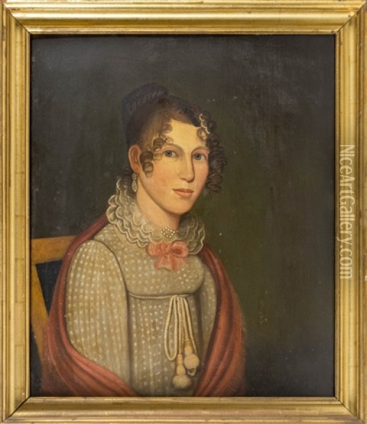 Portrait Of A Young Woman Seated In A Federal Chair Oil Painting - Zedekiah Belknap