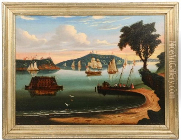 New York Harbor Showing Castle Williams' Oil Painting - Thomas Chambers
