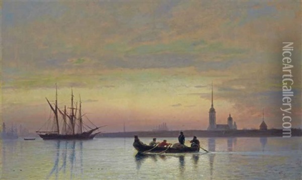 The Neva At Dusk, St. Petersburg Oil Painting - Lev Felixovich Lagorio