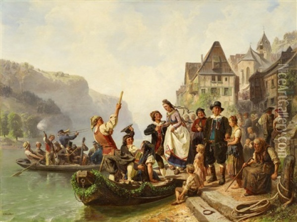 Hochzeitszug Am Rhein Oil Painting - Albert Kindler