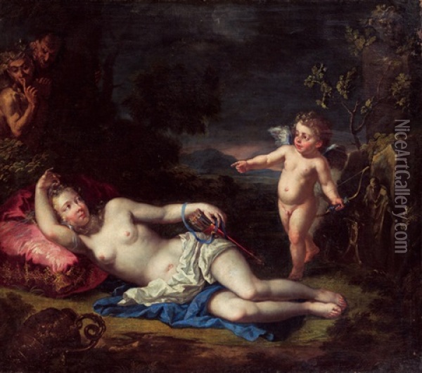 Venus Und Amor Von Fauen Belauscht Oil Painting - Johann Franz Michael Rottmayr