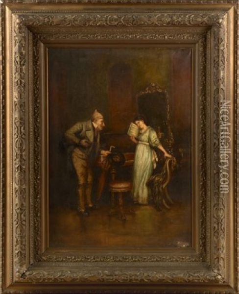 Unwanted Courtship, The Elderly Suitor Comes To Call Oil Painting - Leon Kauffmann