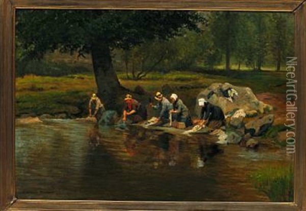 La Riviere De La Farge A Vallieres (creuse) Oil Painting - Adolphe Theodore Jules Martial Potemont