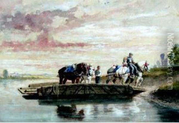 Cavaliers Descendant Du Bac Oil Painting - Jules Jacques Veyrassat