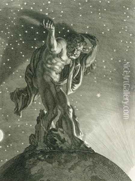 Atlas Supports the Heavens on his Shoulders, 1731 Oil Painting - Bernard Picart
