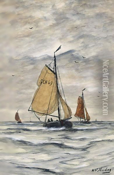 Bomschuiten At Sea 2 Oil Painting - Hendrik Willem Mesdag