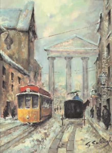 Milano Le Colonne Di S.lorenzo Oil Painting - Giuseppe Solenghi