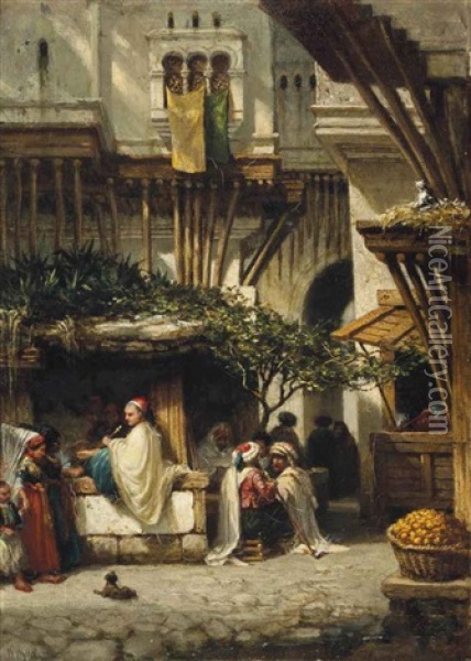An Arab Street Scene Oil Painting - William Wyld
