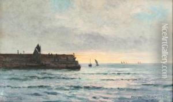 Coastal Scene With Fishing Boats Oil Painting - Peter MacGregor Wilson