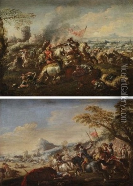 Choc De Cavalerie (pair) Oil Painting - Ercole Graziani the Younger