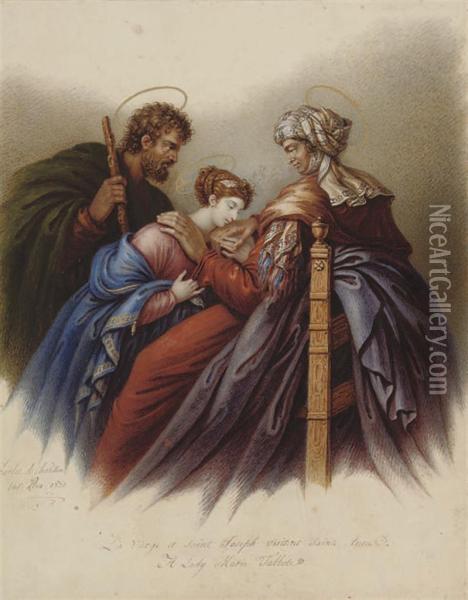 The Virgin And St. Joseph Visiting St. Anne Oil Painting - Charles de Chatillon