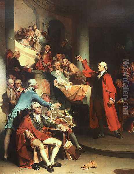 Patrick Henry in the House of Burgesses of Virginia, Delivering his Celebrated Speech Against the Stamp Act 1851 Oil Painting - Peter F. Rothermel