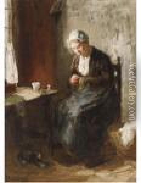A Girl Sewing Oil Painting - Bernard Johann De Hoog