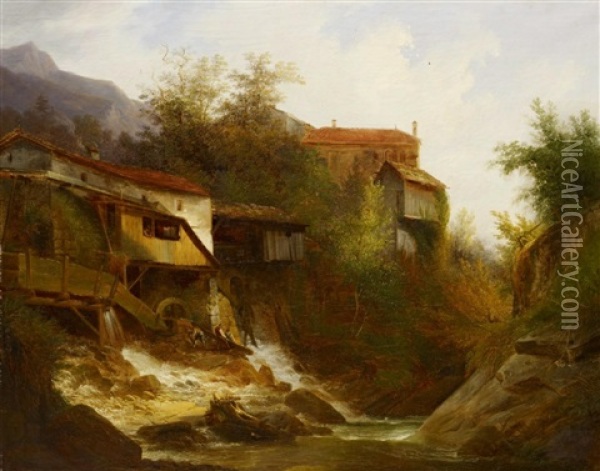 Le Vieux Moulin De Montreux Oil Painting - Francois Diday