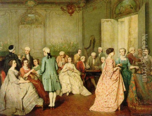 Soiree In A Rococo Interior Oil Painting - Benjamin Eugene Fichel
