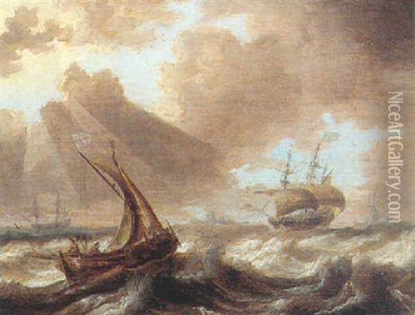 English Men-of-war And A Smalschip In A Passing Storm Oil Painting - Bonaventura Peeters the Elder