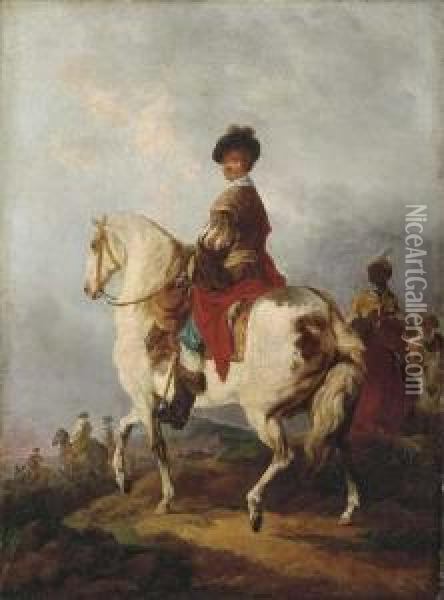 Cavalrymen On A Bluff Oil Painting - Francesco Giuseppe Casanova