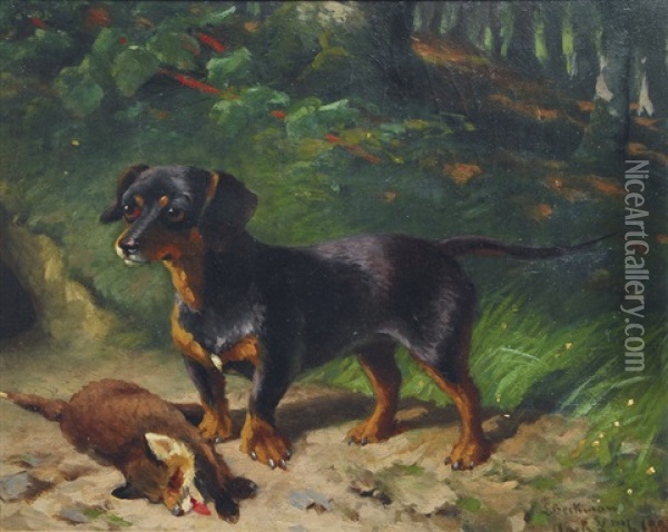A Badger Oil Painting - Ludwig Beckmann