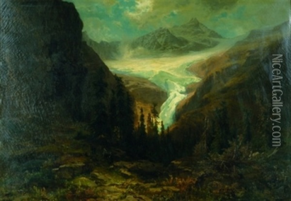 Alpine Glacier Oil Painting - Friedrich Ludwig Hofelich