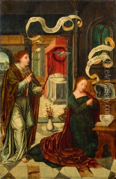 Annunciation Oil Painting -  Master of the Female Half Lengths