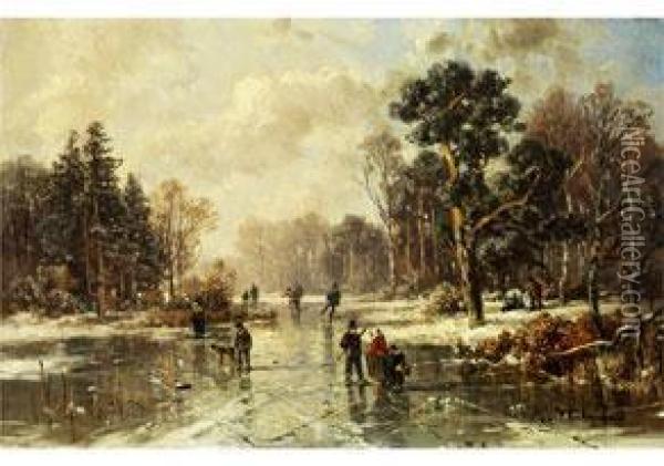 Winterliche Waldlandschaft Oil Painting - Adolf Stademann