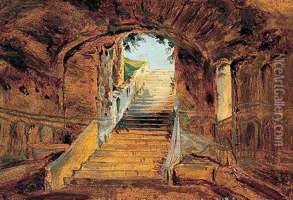 Staircase at the Villa Farnese on the Palatine Hill, Rome Oil Painting - Karl Blechen