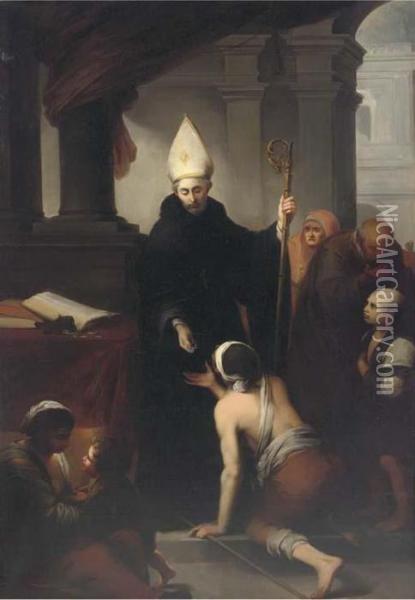 Saint Thomas Of Villanueva Giving Alms To The Poor Oil Painting - Bartolome Esteban Murillo