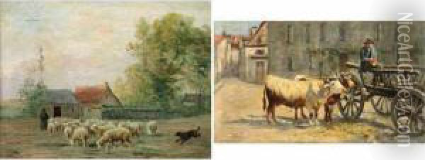 Deux uvres : <troupeau De Moutons Oil Painting - Albert Charpin