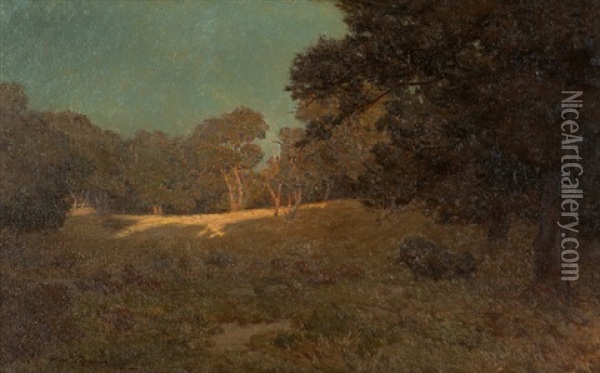Sunset, Oaks In California Landscape Oil Painting - Granville S. Redmond